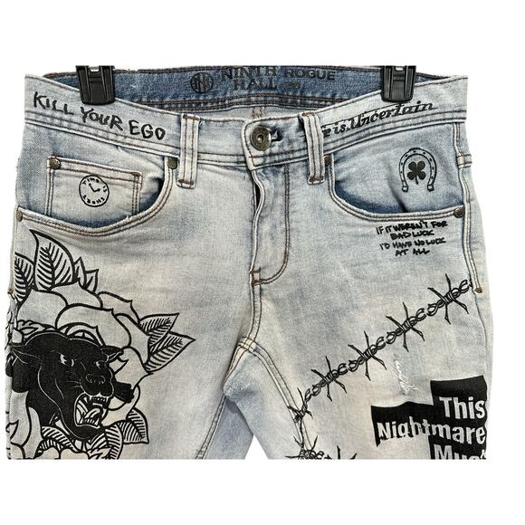 Ninth Hall Rogue Printed Light Aged Skinny Jeans Size 28 - Picture 11 of 16